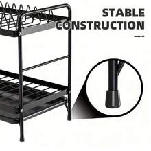 Dish Drainer Rack, 2 Tier Dish Drying Rack With Drip Tray In Large Capacity, Rustproof Sink Draining Board Rack With Utensil & Cutting Board For Kitchen - Black - View 2