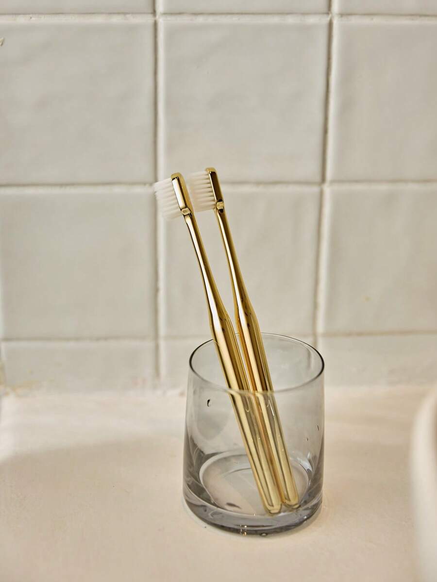 Cirelle 1 件随机颜色牙刷，19.7 厘米塑料金柄软牙刷，适合成人家居浴室装饰夏季 - 彩色 - 查看 1