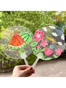 1/2/6 piezas de abanicos en blanco de plástico transparente - Kits de manualidades DIY para dibujo creativo, decoración del hogar personalizable y proyectos artísticos, abanicos semiarmados en blanco para adultos, accesorios de decoración del hogar | Abanicos personalizables | Mangos desmontables, accesorios de dibujo - transparente - Ver 5
