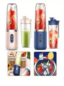 1 pieza Licuadora/Exprimidor portátil 2 en 1 con diseño de doble vaso, cuchillas de acero inoxidable, recargable por USB, fácil de limpiar para hacer smoothies, cubitos de hielo, uso en cocina y exterior, regalo perfecto para el Día de San Valentín y Día de la Madre | Diseño moderno y elegante | Plástico ABS grado alimentario