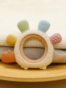 Baby Stegosaurus Silicone Teething Toy Babies Cute Dinosaur Wooden Ring Toys Easy To Grip Cartoon Dino Design Toddler Infant Accessory Youngest Teether Gifts