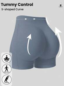 Plus Size Women's Seamless High Waist Solid Color Knit Gym Shorts, Yoga Workout Cycling Shorts, Comfortable Skin-Friendly Fashion Sports Bottoms