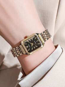 1 pièce Montre Quartz Carrée Pour Femme, Bracelet En Acier Inoxydable À La Mode, Design Minimaliste Et Polyvalent