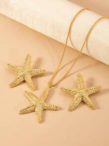 1 Set de Collar con Colgante de Estrella de Mar, Aretes Personalizados, Conjunto de Joyería de Mujer de Estilo Vacaciones de Verano en la Playa