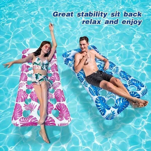 Maple Inflatable Pool Float With Heart Shape Holes, Water Inflatable Longue Float, Pool Chair Inflatable Raft Float Bed, Beach Float, Suitable For Lake Pools