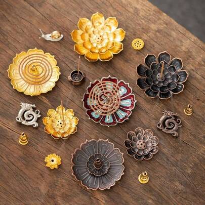 1 pezzo Bruciatore di incenso in metallo dorato - Design a due ripiani con supporto a sei fori per il bastone di incenso, vassoio portaincenso multifunzionale, combinazione di bruciatore e supporto, per camera da letto, spazi di meditazione, articolo di lusso per la casa, meditazione yoga relax, decorazione domestica.