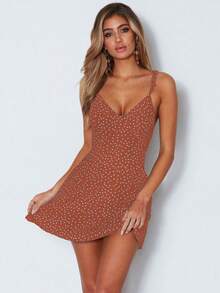 Y2K 时尚波点 V 领吊带连衣裙派对夏季优雅 - 紅色 - 查看 3