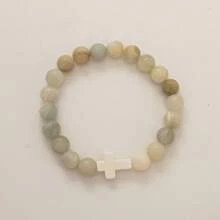 1pc 8mm Natural Stone Cross Bracelet, Healing Prayer Bracelet Gift For Christians With Prayer Card