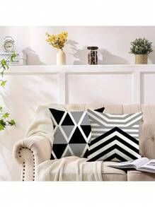 4 moderne Kissenbezüge mit geometrischem Muster, 45,7 x 45,7 cm, schwarz-grau, dekorative Kissenbezüge, geeignet für Zuhause, Terrasse, Sofa – Reißverschluss, Polyestergewebe, Outdoor-Dekor | Geometrische Muster | Kissenbezüge mit Reißverschluss, dekorative Kissen, Raumdekoration, Heimdekoration, Schlafzimmerdekoration, Kissenbezug