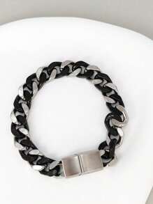 1pc Men's Thick Chain Two-Tone Bracelet, Fashionable Daily Wear Gift