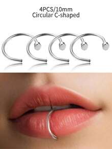 4pcs Fake Nose Rings, Stainless Steel Fake Lip Rings, Nose Clips, C-Shaped Lip Rings, No Piercing Required, Punk Style Body Jewelry, Unisex, Painless Wear