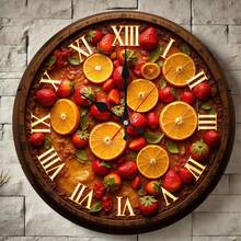 Reloj de pared con diseño de frutas de 10 pulgadas, decoración de cocina caprichosa con movimiento silencioso, perfecto para el ambiente del comedor o cafetería, regalo único para amantes de la comida - Negro - Ver 16