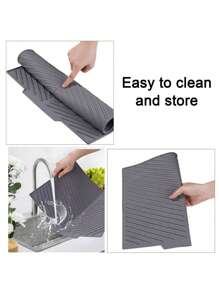 1PC Non-Slip Silicone Kitchen Mat With Drain Slots, Dish Drainer Pad For Sink Or Countertop, Quick Drying Mat For Pots, Pans, And Utensils, Heavy Duty Countertop Protector.