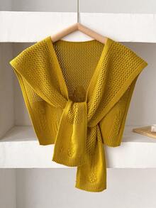 1 قطعة شال محبوك بنقشة زهرية ذات لون أحادي مرتفع بتصميم مفرغ للنساء، طراز زخرفي مزيف للياقة، إكسسوار للكتف مناسب للبيئة المكيفة، سترة عصرية وشاملة للفستان