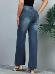 Jeans de denim recto y informal lavado para mujer - Azul lavado oscuro - Ver 7