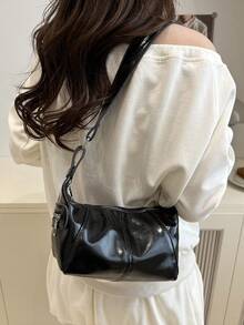 Mini Fashion New Solid Color Wide Shoulder Strap Crossbody Bag Versatile And Simple Casual Shoulder Bag, Suitable For Shopping, Wallets, Shopping, Young Women, College Students, Newcomers, White-Collar Workers. They Are Very Suitable For Offices, Universities, Work, Business, Commuting, Outdoor Activities, Travel, And Outings - Black - View 4