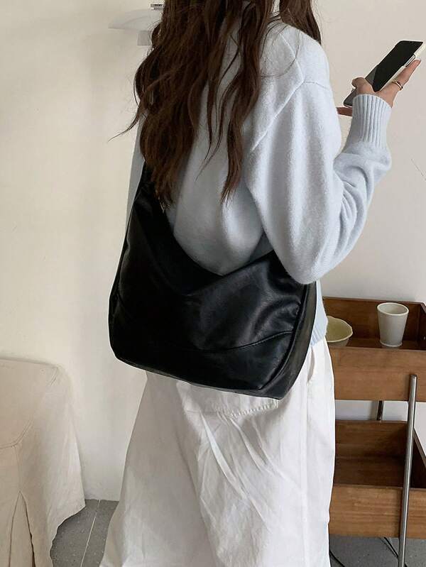 2025 New Simple & Versatile Large Capacity Black Dumpling Shoulder & Crossbody Tote Bag For Women, Suitable For Student, Commuting