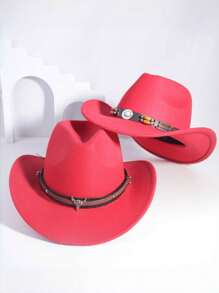 2 pièces Chapeau de cow-boy, chapeau de plage, chapeau Panama, chapeau de soleil, chapeau de cow-girl en feutre doux, fedora unisexe avec décoration de tête de bétail brodée, style bohème pour l'extérieur
