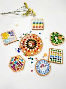 1 Stück DIY Mosaik Bambus Untersetzer, leere Basis Tablett, Getränkeuntersetzer, Pflanzenuntersetzer, Kunst Tablett (ohne Mosaikfliesen), kleines Pflanzentablett für Blumentopf, Bambus Blumentopf, Getränketablett, Harz Untersetzer Geschenk, Schreibtisch Blumentopfschutz