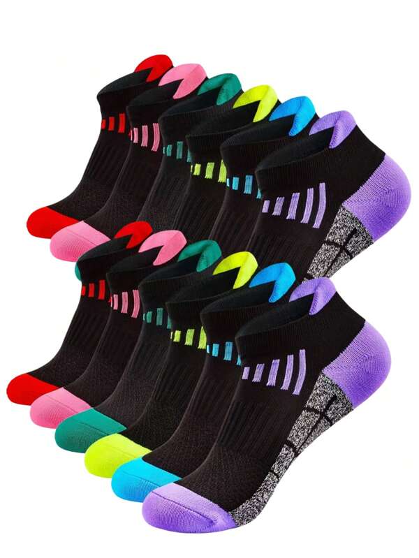 5/6/10/12 Pares de calcetines deportivos de tobillo de moda casual para hombres y mujeres, con alta elasticidad, transpirables, de corte bajo, que absorben la humedad, adecuados para uso deportivo diario en primavera, verano y otoño