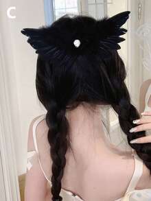 1 音乐节装扮甜美少女羽毛珍珠鸭嘴夹时尚节日风侧脸高级感发夹女头饰蕾丝喇叭领