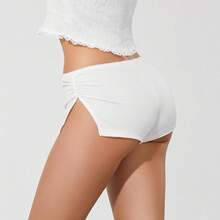 Short estilo culotte microshort para mujer de punto acanalado, ropa de estar por casa - Blanco - Ver 4