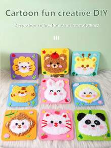 1 pieza Pintura de lana tejida a mano, material de bricolaje de animales de dibujos animados, calcomanías de juguetes, el mejor regalo de cumpleaños para niños y niñas, color de accesorio aleatorio, regalos de Navidad, regalos festivos