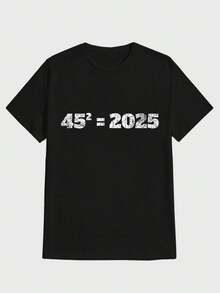 Para hombre,Estampado con ecuación numérica,Camiseta casual de cuello redondo y manga corta con estampado,adecuada para uso diario en primavera y verano,unisex - Negro - Ver 1