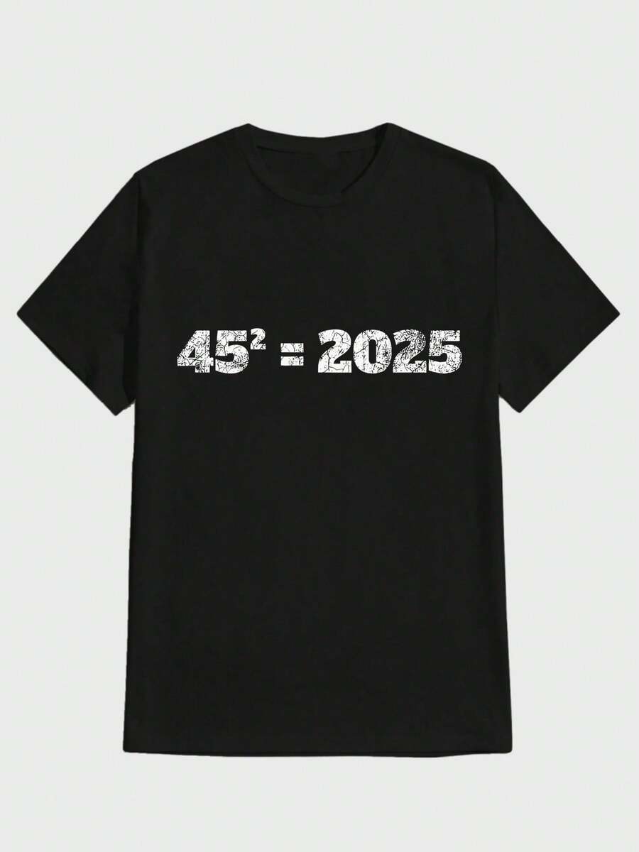 Para hombre,Estampado con ecuación numérica,Camiseta casual de cuello redondo y manga corta con estampado,adecuada para uso diario en primavera y verano,unisex - Negro - Ver 1