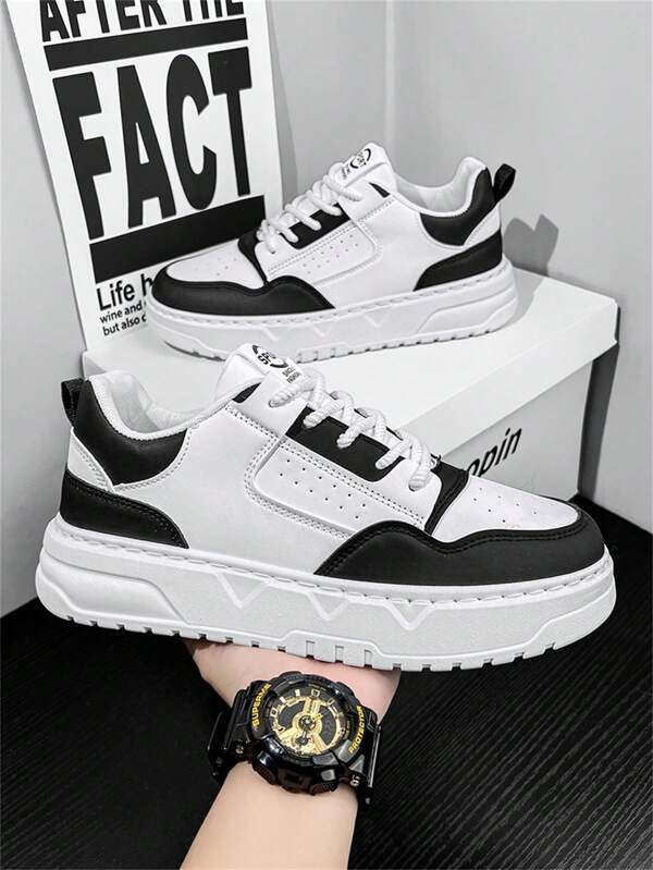 Men's Casual Shoes, Soft Sole Comfortable Thick Sole Non-Slip Flat Leather Breathable Low-Top Sneakers, Skateboarding Shoes