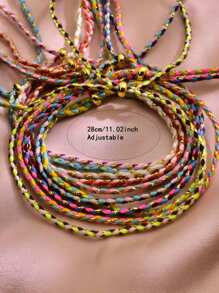 Conjunto de 10 pulseiras trançadas estilo boêmio, acessórios multicoloridos para férias e praia para mulheres