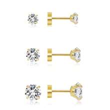 Ensemble de boucles d'oreilles à tige plate en acier inoxydable 316L pour piercings multiples pour oreilles sensibles, boucles d'oreilles créoles petites en acier titane doré 14 carats hypoallergéniques avec petits clous CZ pour femmes, pour piercings de l'hélix, du rook, du daith, de la conque, du nez, des lèvres et du corps, tailles 16G, 8 mm, 10 mm, 12 mm