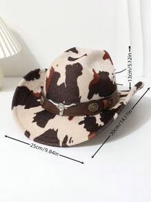 1 Stück Retro amerikanischer Stil Kuh-Print Kunstleder Dekor Cowgirl Hut, Jazz Cap geeignet für Western Cowboy Stil, passend für täglichen Gebrauch, Outdoor, alle Jahreszeiten
