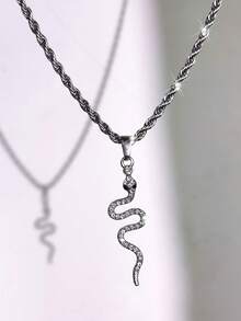 1 pieza Colgante de cruz completamente plateado de acero inoxidable con cadena retorcida y zirconia micropavimentada, estilo vintage, adecuado para uso diario, unisex de estilo hip hop - Plateado - Ver 14