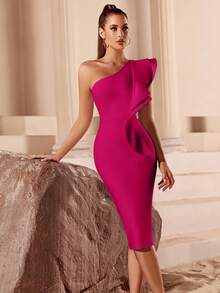 ADYCE Vestido de cóctel ajustado con un hombro, volantes exagerados, abertura y elegante para fiesta, graduación, cena, regreso a casa en verano