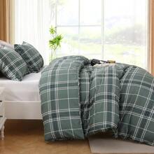 Duvet Cover King Size, Reversible Floral Lavender Duvet Cover Set With Zipper Closure, 3 Pieces Botanical Patterns Soft Microfiber Bedding Set (90"X104", 2 Pillow Cases 20"*36") - 04 - 灰色格子(無被子) - 查看 4