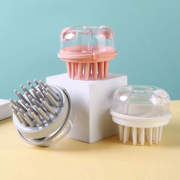 1pc New Double-Press Liquid Dispense Hair Washing Brush, Home Scalp Massage Brush With Long Teeth, Transparent Visible Cleaning Comb, Random Color