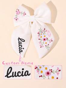 1 pieza Pinza de pelo con lazo bordado personalizado para niñas, lazos de pelo bordados con nombre personalizado, pinza de pelo con lazo de flor bordado, adecuado para decoración diaria del cabello, regalo para niñas, multifuncional, ornamental, grabado, letra, elegante, lindo, colorido, kawaii, adorable, casual, único, personalizado, regalos para bebés, lindos, familia, amigos, hija, hijo, ella, para el Día del Niño, vacaciones de primavera