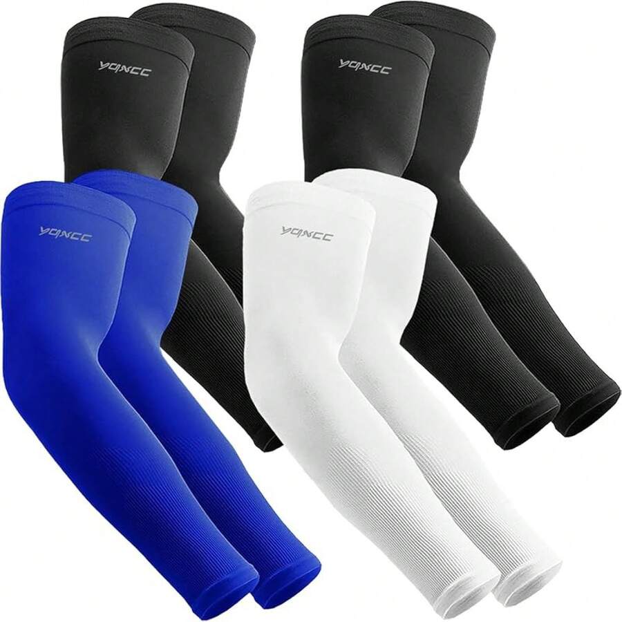 4 Pairs Arm Sleeves For Men Women, UPF 50 Cooling UV Sun Protection Sports Compression Sleeves - 2 Pairs Black/ 1 Pair White/ 1 Pair Blue - View 1