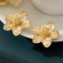 Vintage Gold Floral Statement Hoops - 3D Textured Hypoallergenic Earrings For Women, Spring/Summer Party Glam, Luxe Mother's Day/Birthday Gift, Everyday Dainty Jewelry