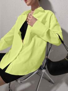 QIANZHIDU Camisa holgada de manga larga de unicolor para mujeres, con sensación relajada, ideal para entrevistas de trabajo, oficina, graduación, primavera, verano y otoño