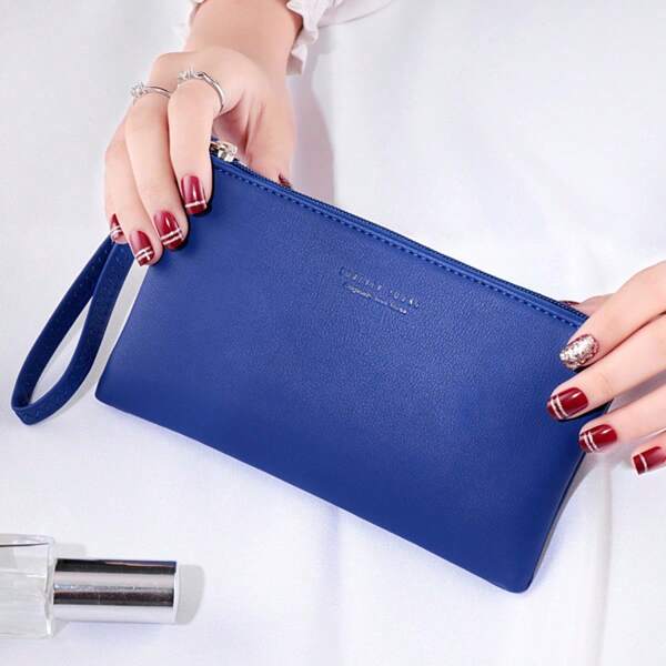 New Women Long Soft Leather Clutch Wallet, Fashion Minimalist Large Capacity Phone Card Holder Wrist Wallet