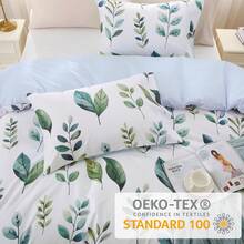 Duvet Cover King Size, Reversible Floral Lavender Duvet Cover Set With Zipper Closure, 3 Pieces Botanical Patterns Soft Microfiber Bedding Set (90"X104", 2 Pillow Cases 20"*36") - 05 - 灰綠色葉子(無被子) - 查看 2
