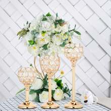 Crystal Metal Tealight Candlestick, Bling Bowl Candelabras, Tall Crystal Votive Candle Holders Elegant Crystal Candle Centerpiece For Dining Table Wedding Decor (Set Of 3, Gold)