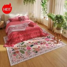 25 Years New Large Area Rug, Personalized Colorful Floral Pattern, Modern Minimalist And Fresh Style, Made Of High-Density Knitted Fabric With Anti-Slip, Fade-Resistant, And Abrasion-Resistant Surface. The Bottom Features Anti-Slip Particles For Enhanced Friction.