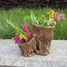 1pc Vintage Cement Tree Stump Planter - Rustic Style Design For Succulent & Green Plants, Indoor/Outdoor Decor Pot With Drainage Hole - Multicolor - View 16