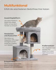 Kratzbaum M-XL Katzenbaum, mit 2 Häuschen, Sisalstämme, kompakt - Hellgrau - Übersicht 4