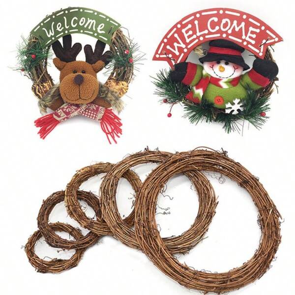 1pc 10/12/15/20/25/30cm Christmas Decoration Rattan Ring Artificial Flowers Garland Dried Plants Frame For Home Decor Christmas Decoration DIY Floral Wreaths