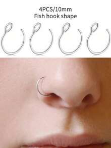 4pcs Fake Nose Rings, Stainless Steel Fake Lip Rings, Nose Clips, C-Shaped Lip Rings, No Piercing Required, Punk Style Body Jewelry, Unisex, Painless Wear