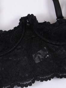 Conjunto de lencería sexy para mujer con sujetador de encaje sin acolchado y pantis de encaje sin entrepierna